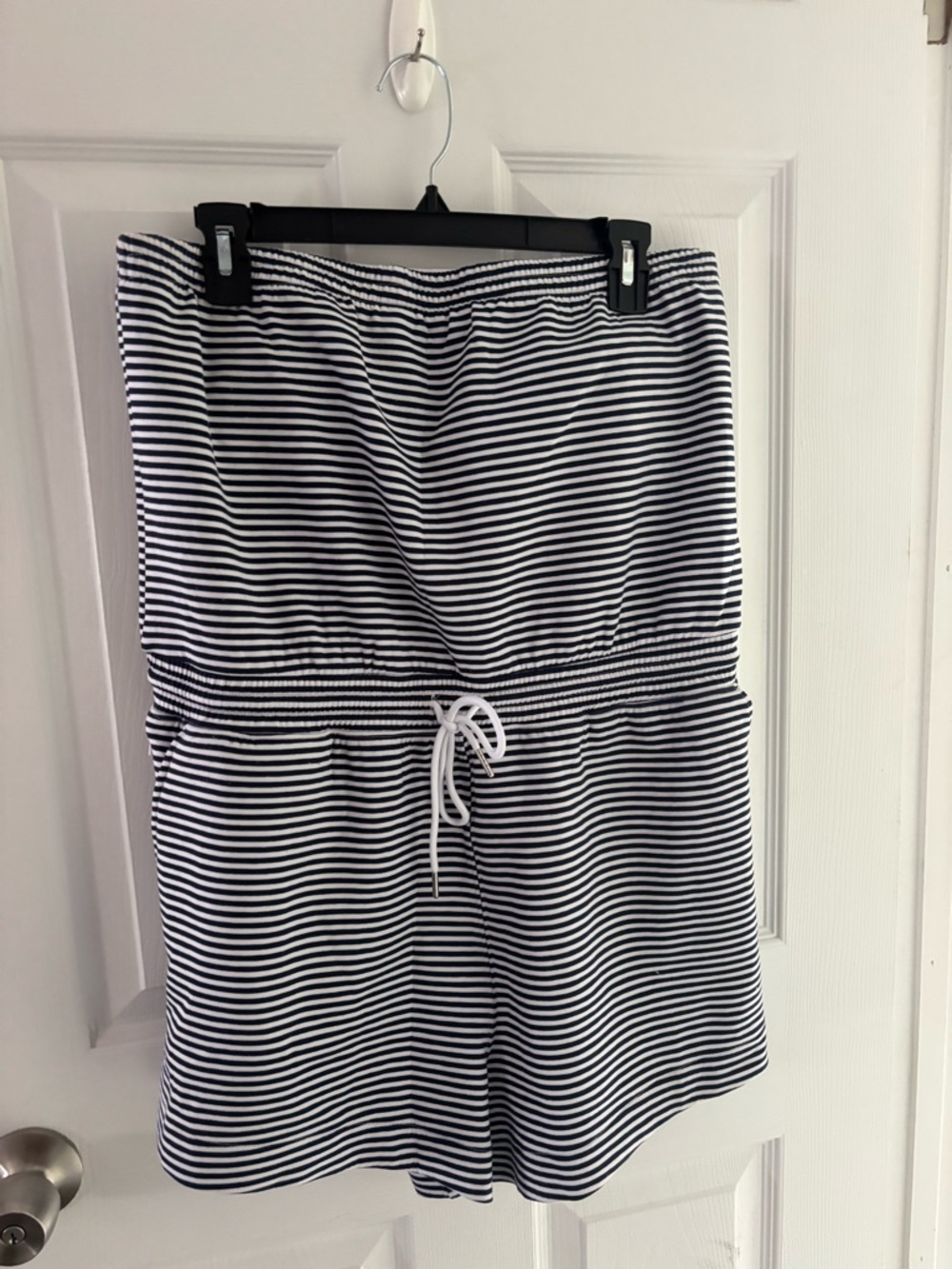Striped Navy & White Strapless Romper